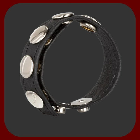 COLT nastavitelný kožený erekční kroužek s 5 kovovými patentkami, černý, vyrobený z pravé kůže a chromované oceli pro pevnou a stylovou podporu erekce.