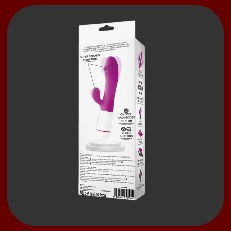 Fialový králičí vibrátor Ellys Delight z měkkého silikonu, délka 20 cm, s 36 vibračními režimy, pro stimulaci bodu G a klitorisu.