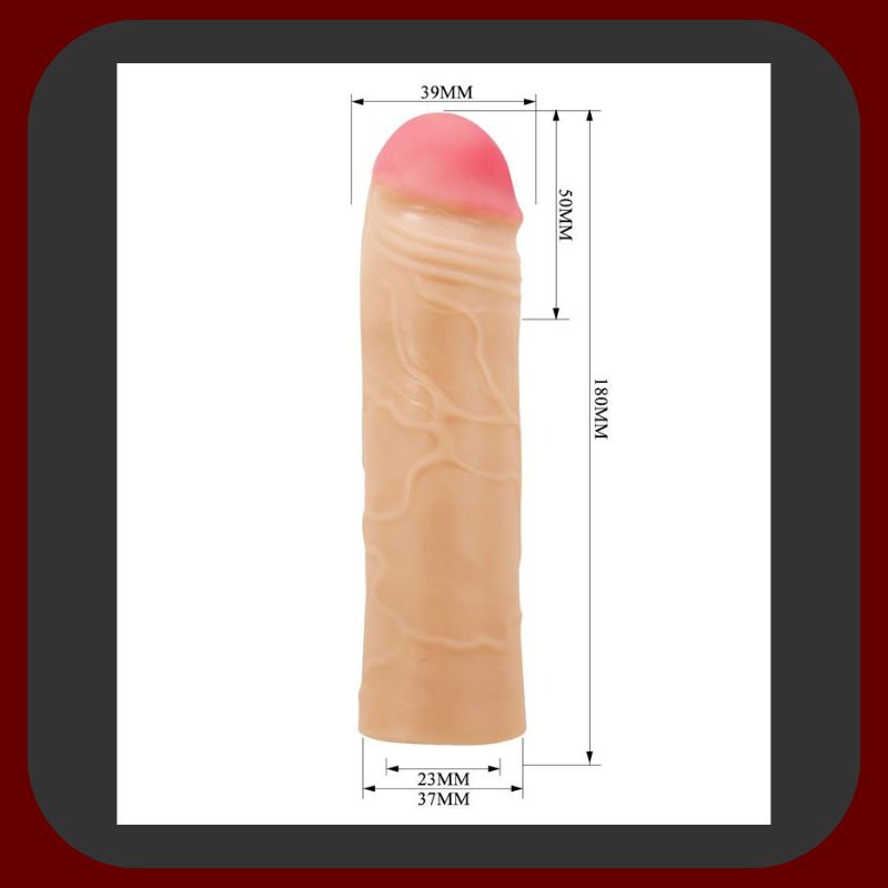 Erosiana návlek na penis – pružný TPR návlek pro prodloužení přibližně o 5 cm a zvětšení obvodu, realistická textura pro intenzivní stimulaci partnera, pevné přilnutí, hladký vnitřní kanál a voděodolné provedení pro snadnou údržbu.
