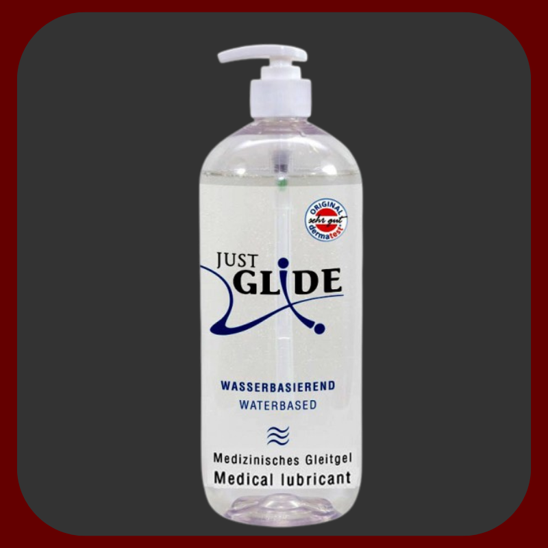 Just Glide – Intimní lubrikační gel na vodní bázi (1000 ml), dermatologicky testovaný, vhodný pro citlivou pokožku a kompatibilní s kondomy.