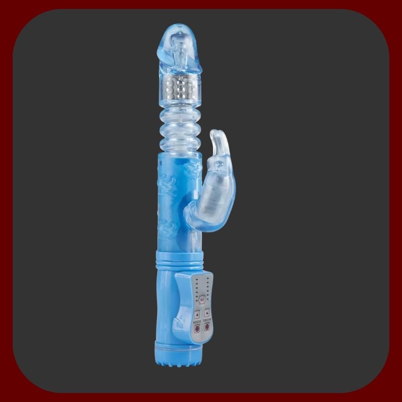 Modrý luxusní vibrátor s rotací, tahem a stimulací klitorisu Blue Rabbit Duo Pleasure – EROSIANA