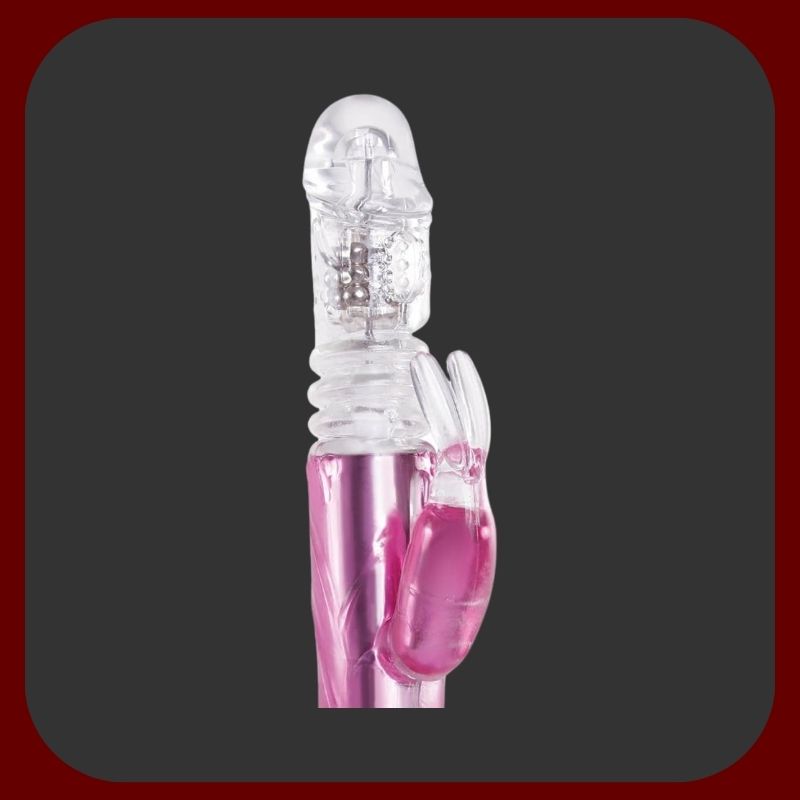 Růžový vibrátor Pink Rabbit s rotujícími perlami, králíčkem pro klitorální stimulaci a nastavitelnými vibracemi, délka 23 cm – ideální pro dvojí rozkoš.