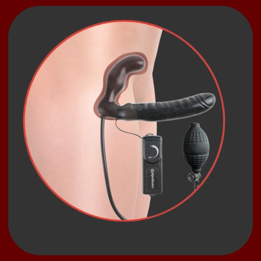 Tělový strapless strap-on s nafukovacím vnitřním dildem a vibracemi bez nutnosti postroje pro párové potěšení – EROSIANA