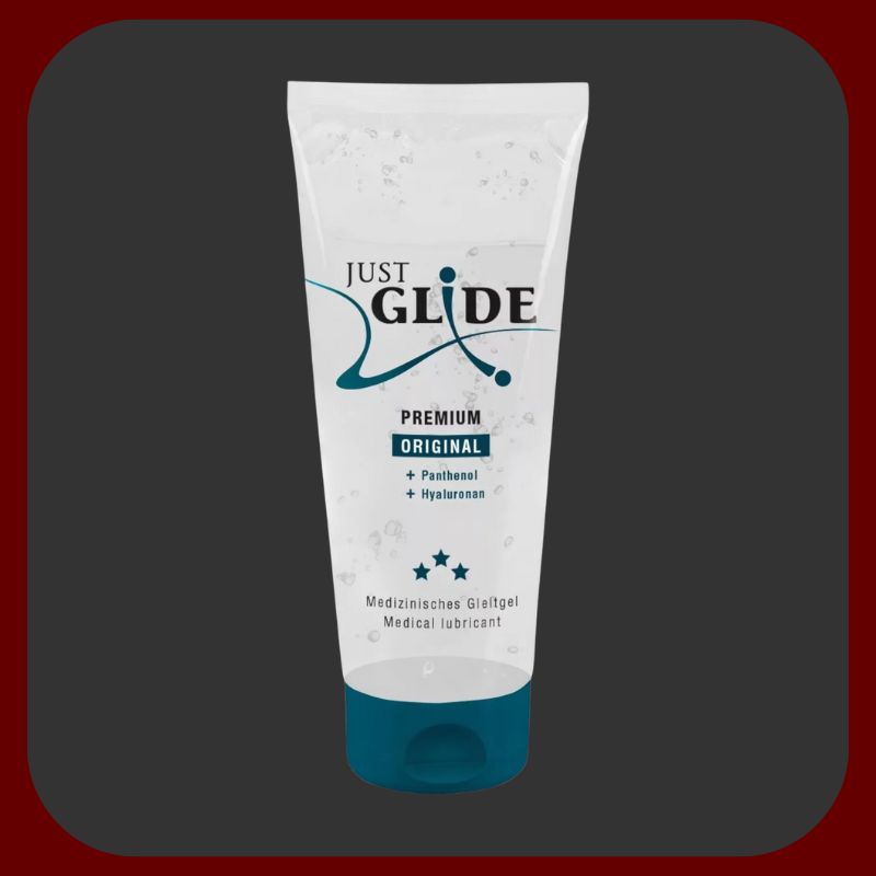 Intimní lubrikant Just Glide Premium na vodní bázi s kyselinou hyaluronovou, 200 ml, veganský a dermatologicky testovaný.