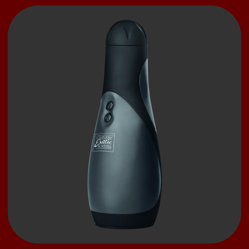 APOLLO Power Stroker – černý automatický masturbátor pro muže, 30 vibračních funkcí, měkký TPR materiál, realistický pocit.
