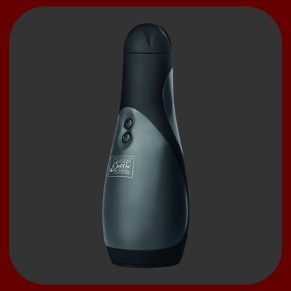 APOLLO Power Stroker – černý automatický masturbátor pro muže, 30 vibračních funkcí, měkký TPR materiál, realistický pocit.
