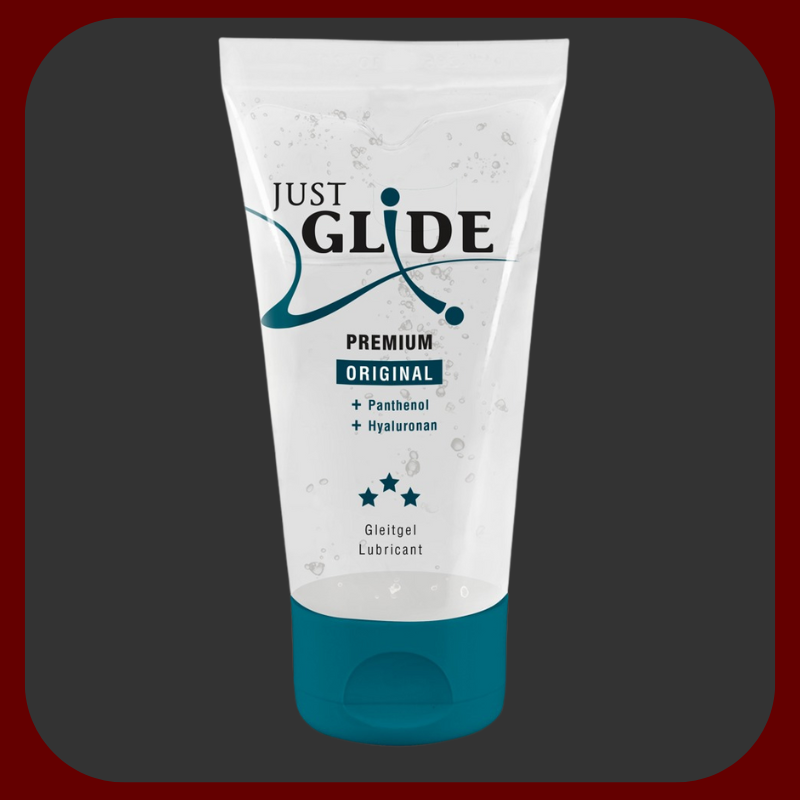 Just Glide Premium: veganský lubrikant s kyselinou hyaluronovou, ideální pro citlivou pokožku. Extra hladký skluz, kompatibilní s kondomy i hračkami.