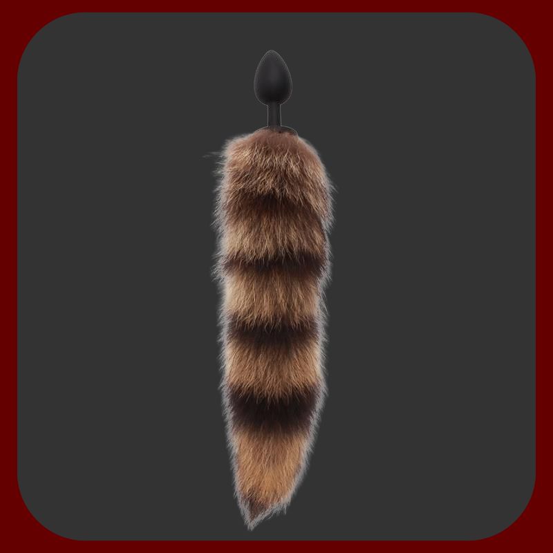 Černý silikonový anální kolík s měkkým liščím ocasem z umělé kožešiny, délka kolíku 7 cm, ocas 27 cm, ideální pro erotické hry.