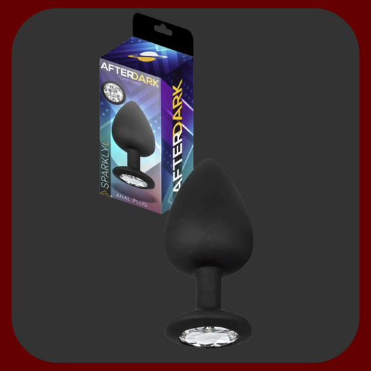 Černý anální kolík s diamantovým drahokamem vyrobený z prémiového silikonu pro luxusní a smyslné potěšení.