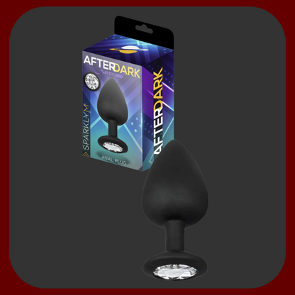 Černý anální kolík s diamantovým drahokamem vyrobený z prémiového silikonu pro luxusní a smyslné potěšení.