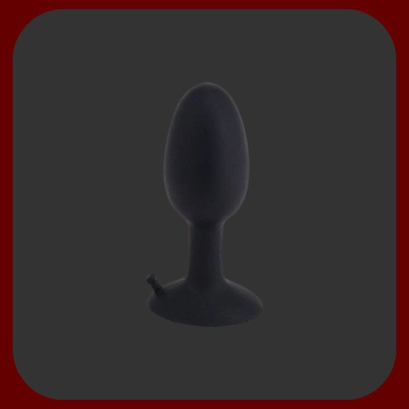 Černý oscilační anální kolík s kovovou kuličkou a přísavkou, 8 cm, zdravotně nezávadný silikon pro diskrétní a dlouhodobou stimulaci