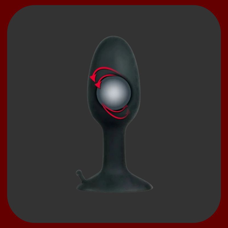 Černý oscilační anální kolík s kovovou kuličkou a přísavkou, 8 cm, zdravotně nezávadný silikon pro diskrétní a dlouhodobou stimulaci