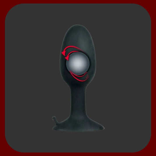 Černý oscilační anální kolík s kovovou kuličkou a přísavkou, 8 cm, zdravotně nezávadný silikon pro diskrétní a dlouhodobou stimulaci