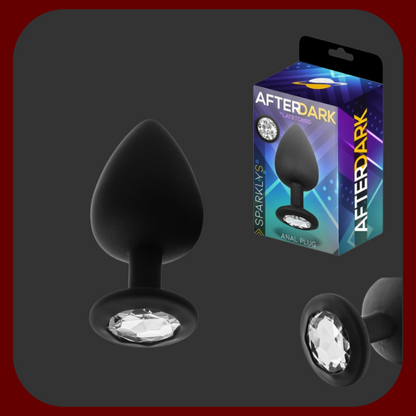 Černý anální kolík s diamantovým drahokamem vyrobený z prémiového silikonu pro luxusní a smyslné potěšení.