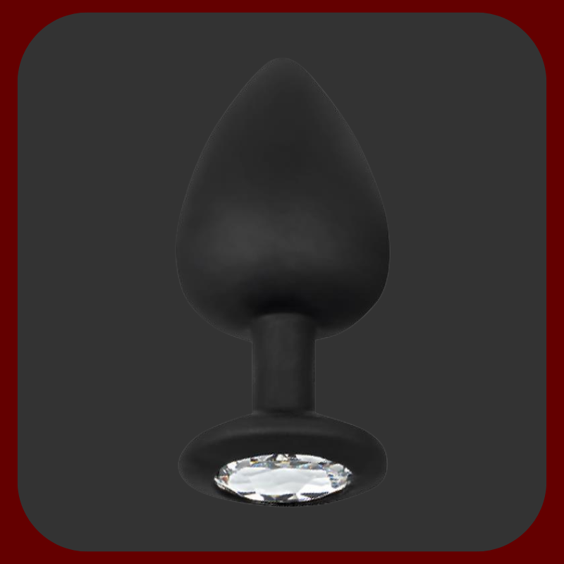 Černý anální kolík s diamantovým drahokamem vyrobený z prémiového silikonu pro luxusní a smyslné potěšení.