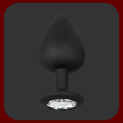 Černý anální kolík s diamantovým drahokamem vyrobený z prémiového silikonu pro luxusní a smyslné potěšení.