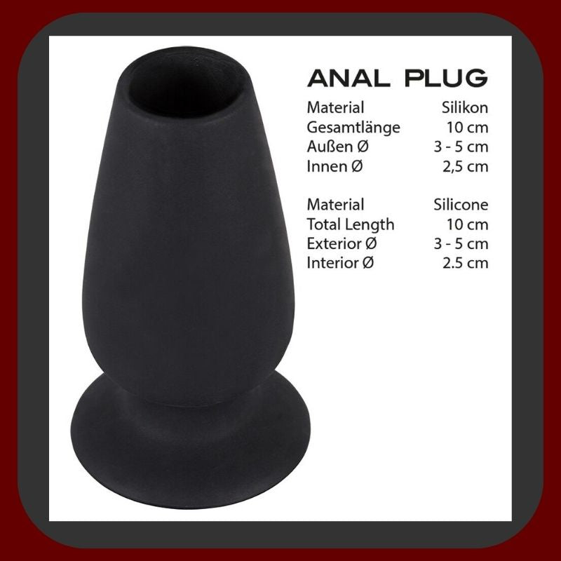 Černý anální kolík s dutým tunelem z měkkého silikonu, délka 10 cm, průměr 5 cm – EROSIANA