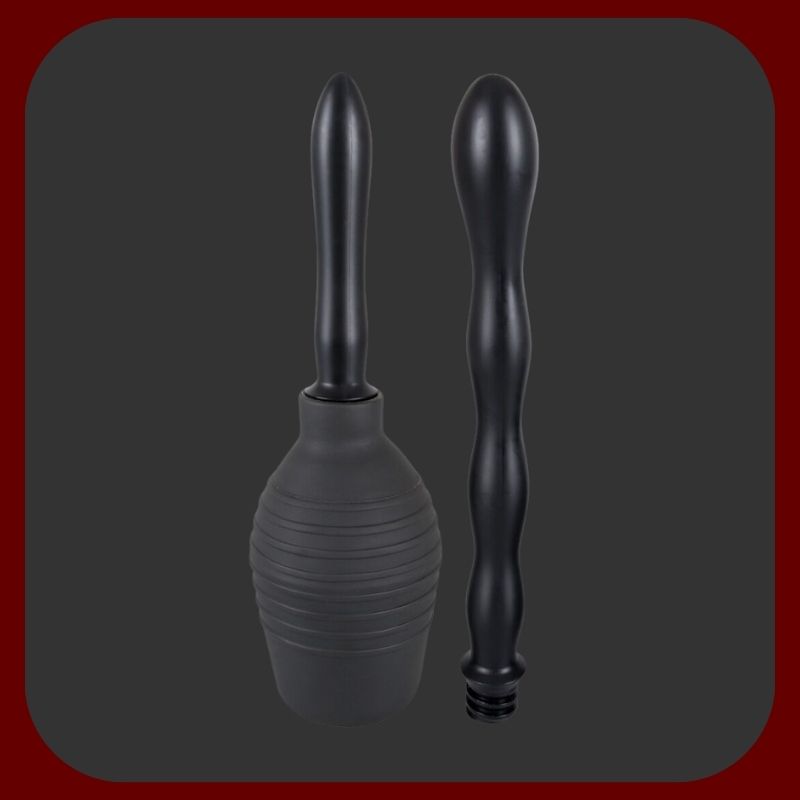 Černá anální a vaginální sprcha ORION s gumovou pumpičkou a dvěma nástavci, 300 ml, ideální pro bezpečnou intimní hygienu