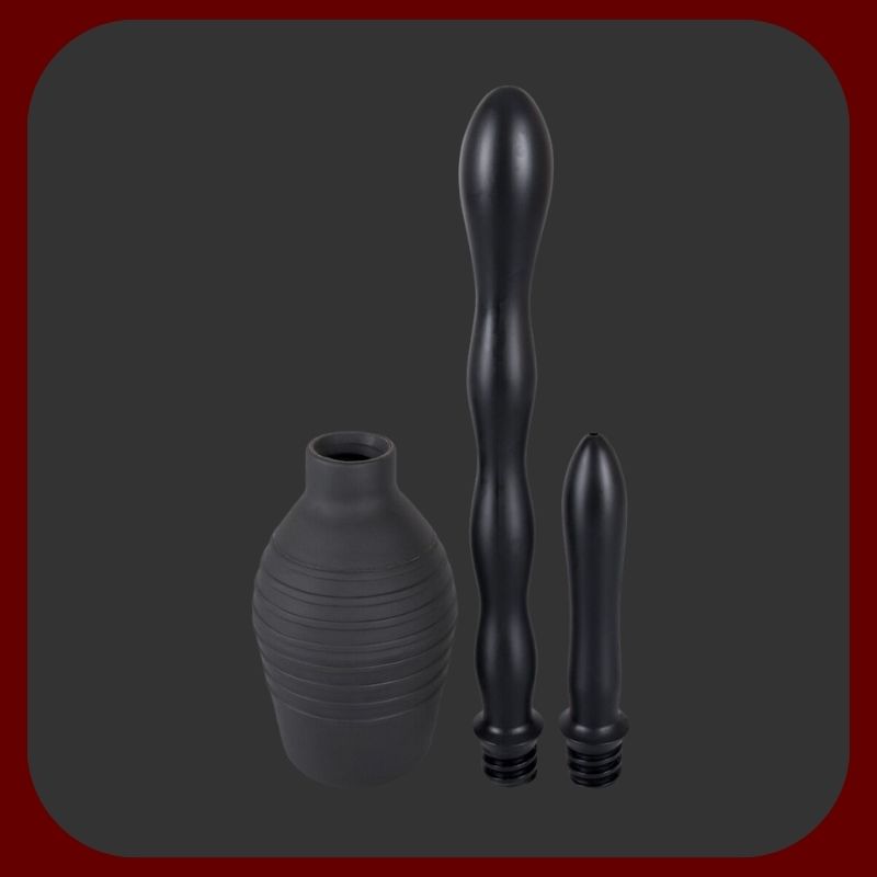 Černá anální a vaginální sprcha ORION s gumovou pumpičkou a dvěma nástavci, 300 ml, ideální pro bezpečnou intimní hygienu