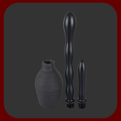 Černá anální a vaginální sprcha ORION s gumovou pumpičkou a dvěma nástavci, 300 ml, ideální pro bezpečnou intimní hygienu