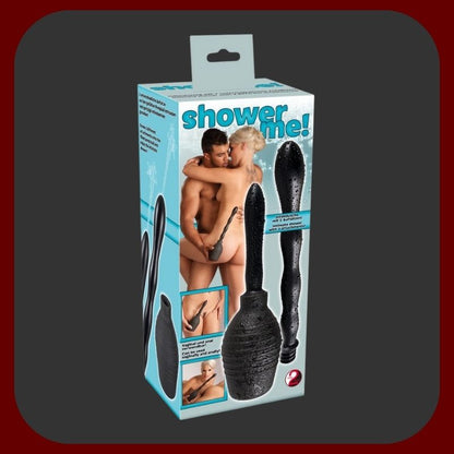 Černá anální a vaginální sprcha ORION s gumovou pumpičkou a dvěma nástavci, 300 ml, ideální pro bezpečnou intimní hygienu