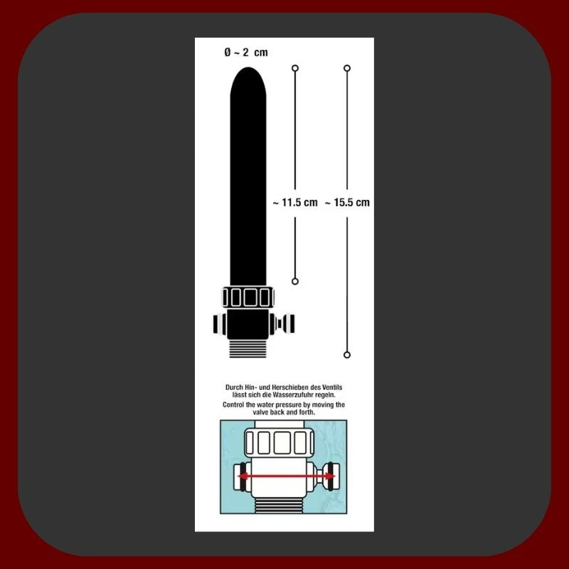  Anální a vaginální sprcha z kvalitního hliníku s tlačítkem pro kontrolu průtoku vody, připojitelná na domácí sprchovou hadici, délka 17 cm – EROSIANA