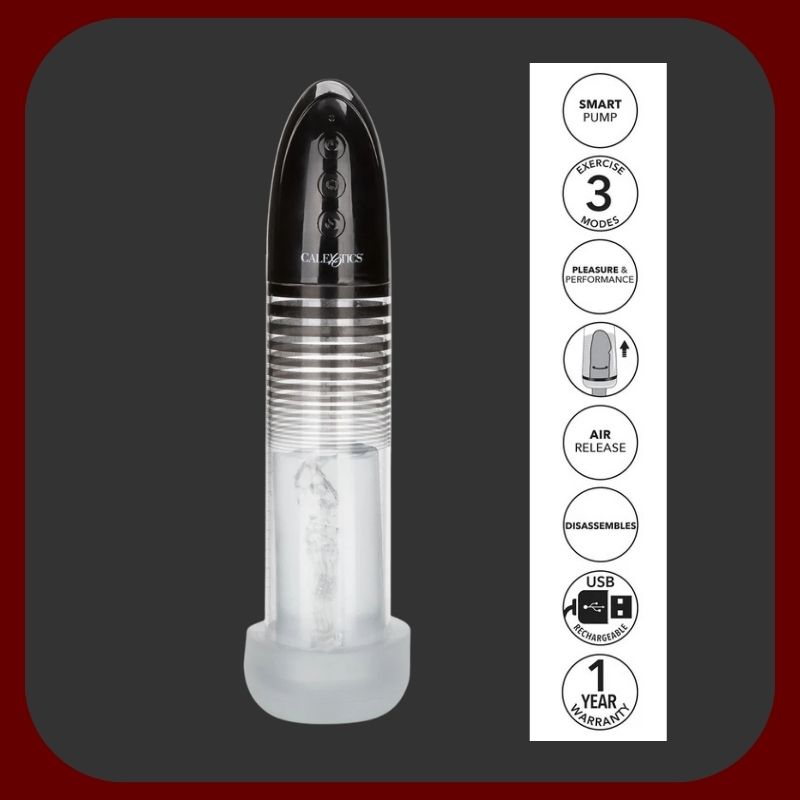 Automatická penisová pumpa Optimum™ s realistickým rukávem Fanta Flesh, černý průhledný design, dotykové ovládání, USB nabíjení, délka 21 cm, průměr 6,5 cm.