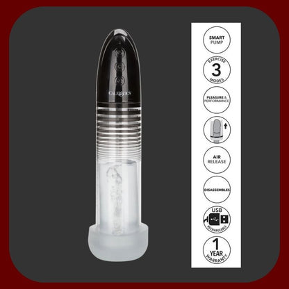 Automatická penisová pumpa Optimum™ s realistickým rukávem Fanta Flesh, černý průhledný design, dotykové ovládání, USB nabíjení, délka 21 cm, průměr 6,5 cm.