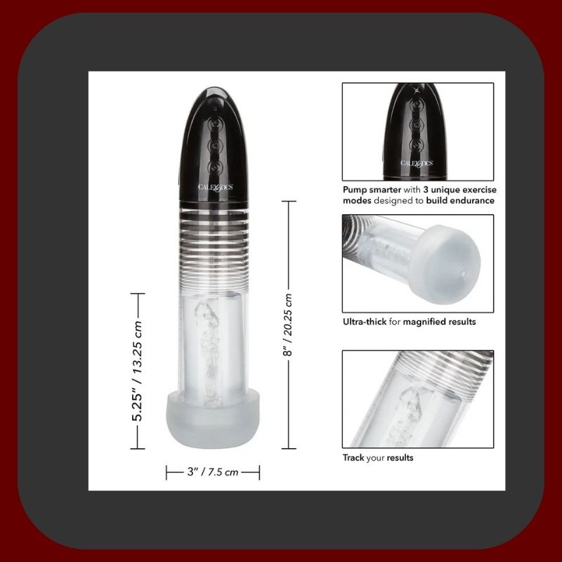 Automatická penisová pumpa Optimum™ s realistickým rukávem Fanta Flesh, černý průhledný design, dotykové ovládání, USB nabíjení, délka 21 cm, průměr 6,5 cm.