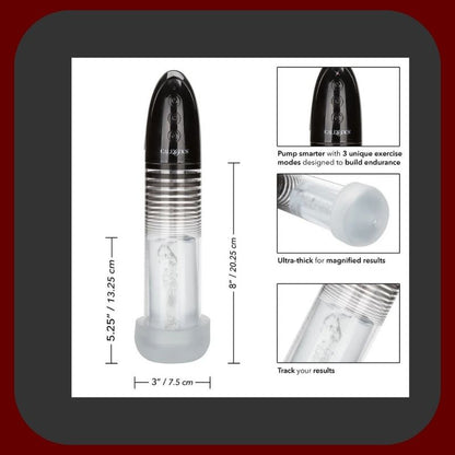 Automatická penisová pumpa Optimum™ s realistickým rukávem Fanta Flesh, černý průhledný design, dotykové ovládání, USB nabíjení, délka 21 cm, průměr 6,5 cm.