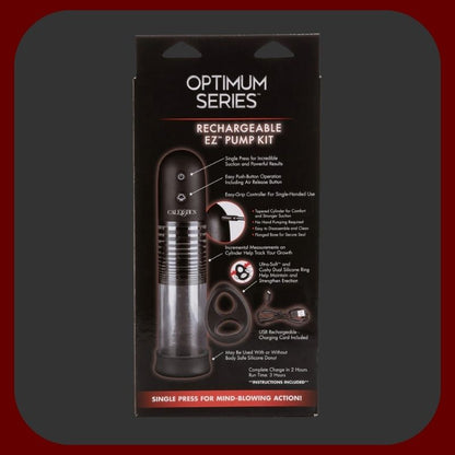 Automatická pumpa na penis CalExotics s USB dobíjením, silikonovým návlekem a dvojitým kroužkem v černé a průhledné barvě.