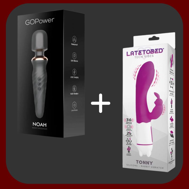 Výhodný balíček Intenzivní rozkoš – GOPower Noah Wand Massager pro stimulaci klitorisu a relaxaci svalů a Tonny králičí vibrátor pro bod G a klitoris, oba z bezpečného silikonu, voděodolné, USB dobíjecí, s lubrikantem a dárkem zdarma.
