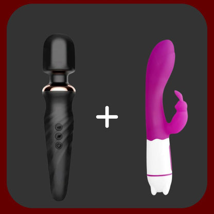 Výhodný balíček Intenzivní rozkoš – GOPower Noah Wand Massager pro stimulaci klitorisu a relaxaci svalů a Tonny králičí vibrátor pro bod G a klitoris, oba z bezpečného silikonu, voděodolné, USB dobíjecí, s lubrikantem a dárkem zdarma.