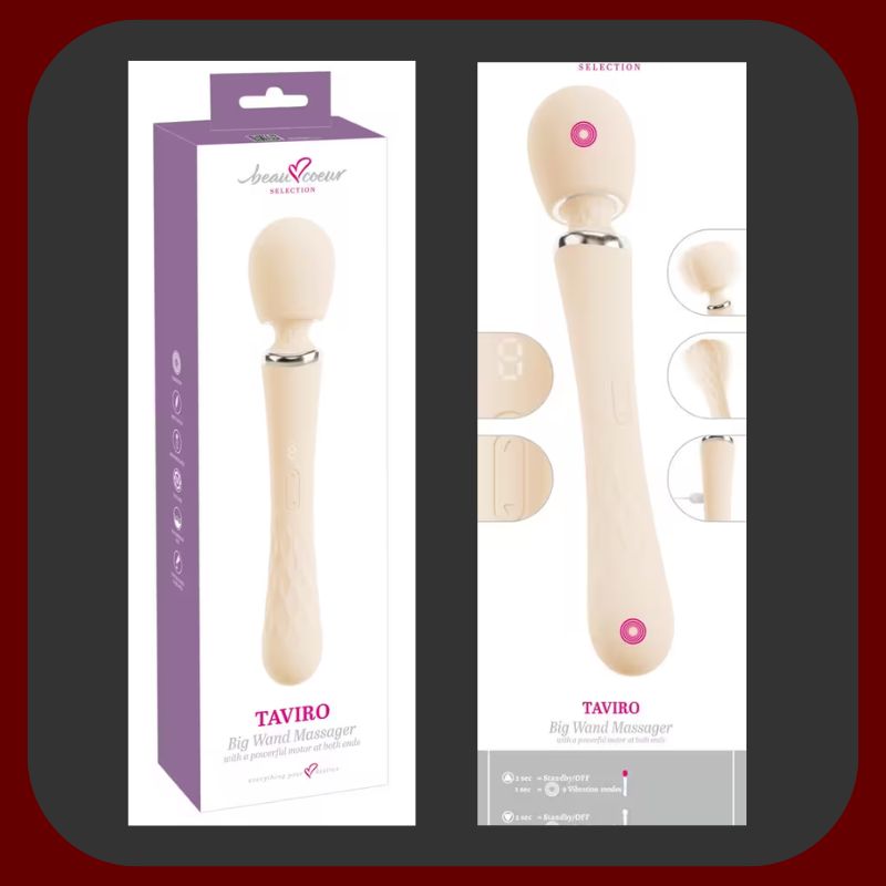 beau cœur Big Wand Massager TAVIRO – luxusní silikonová vibrační hůlka se dvěma vibračními konci, pohyblivou hlavicí a 9 režimy vibrací na každé straně
