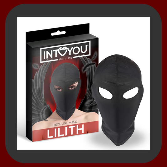 Černá erotická BDSM maska z pružného spandexu s otvory na oči, ideální pro role-play a dominantně-submisivní praktiky.