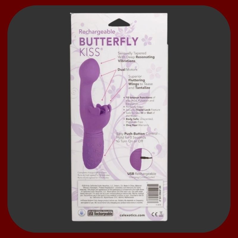 Fialový vibrační králíček Butterfly Kiss z měkkého silikonu pro dvojitou stimulaci klitorisu a bodu G – EROSIANA.