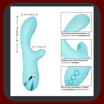 Catalina Twist Vibe – modrý rotační králičí vibrátor s jemnými štětinkami, 10 vibračními režimy a 3 rychlostmi rotace – EROSIANA.