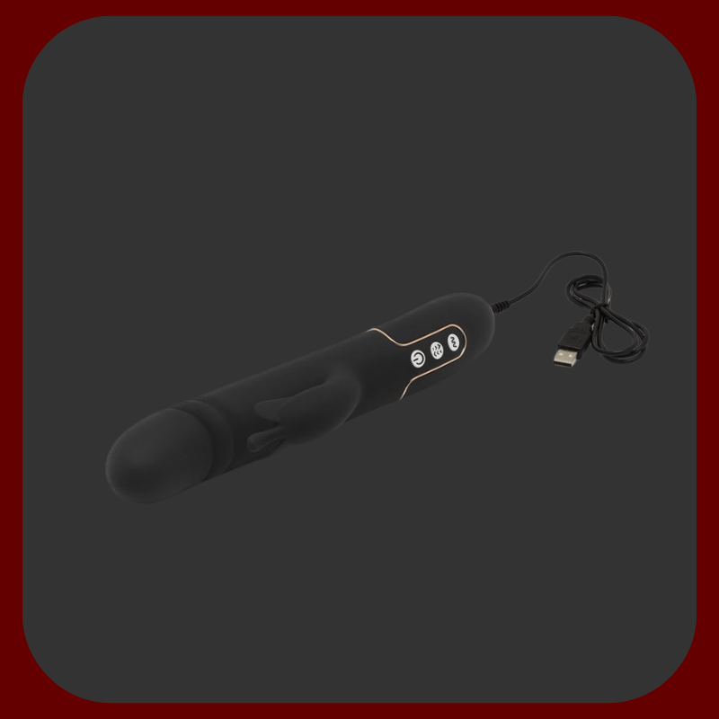 Elegantní černý králičí vibrátor s pulzující hlavicí a klitoridálním stimulátorem. Délka 26 cm, 850 úderů za minutu, 4 režimy pulzace a 7 vibrací. Vyrobeno z vysoce kvalitního silikonu, USB dobíjení.