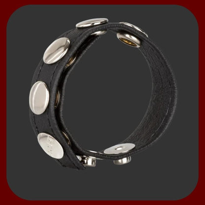 COLT nastavitelný kožený erekční kroužek s 5 kovovými patentkami, černý, vyrobený z pravé kůže a chromované oceli pro pevnou a stylovou podporu erekce.