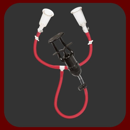 Profesionální COLT pumpa na bradavky s červenými silikonovými hadicemi, individuálním nastavením tlaku a elegantním červeno-černým designem.