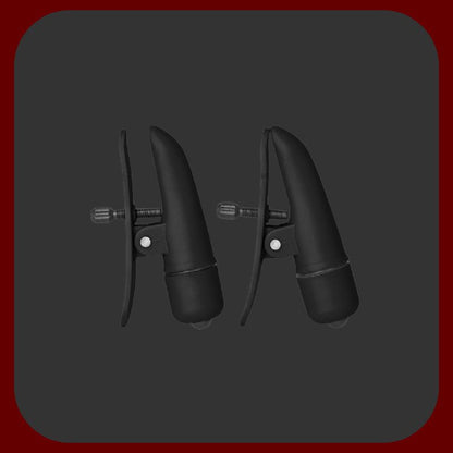 Černé COLT vibrační svorky na bradavky s nastavitelným utažením šrouby a silnými vibracemi pro intenzivní a smyslnou stimulaci.