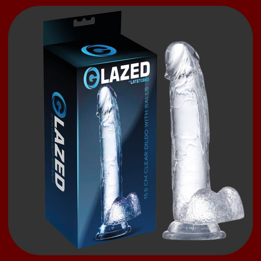 Průhledné realistické dildo Crystal Lover z měkkého želé materiálu s věrnými varlaty a silnou přísavkou, délka 14 cm, průměr 3,3 cm, vhodné pro vaginální i anální hrátky.