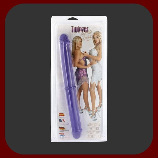 Dvojité flexibilní dildo TWINZER 35 × 3,5 cm z průhledného fialového silikonu a TPR, ideální pro párovou i dvojitou stimulaci – EROSIANA