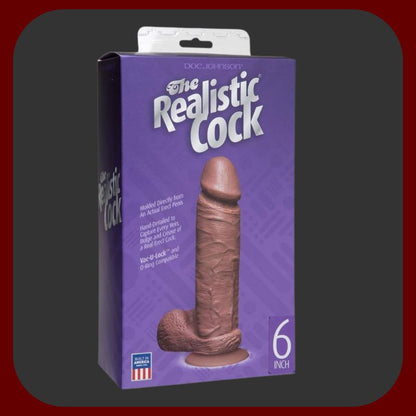 Realistické dildo Doc Johnson Cock – tělová barva, 20 cm délka, 5 cm průměr, Sil-A-Gel materiál a silná přísavka pro hands-free zážitek.