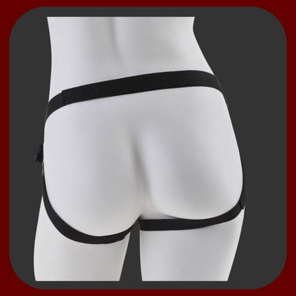 Luxusní dámský strap-on s realistickým dildem a černým postrojem se zlatými detaily – kolekce GOLD by Pipedream – EROSIANA