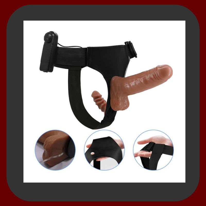 Dvojitý dildo harness – elastický a nastavitelný postroj s dvěma flexibilními silikónovými dildy, z toho jedno vibruje ovládané drátovým ovladačem. Nabízí realistický pocit, pohodlné nošení a možnost intenzivní stimulace pro oba partnery.