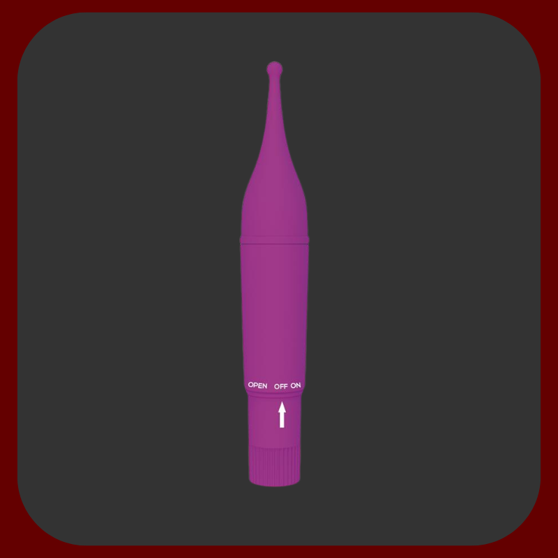 Růžový výkonný klitorální stimulátor z hladkého silikonu s úzkou vibrační špičkou, ideální pro přesnou a silnou stimulaci erotogenních zón.