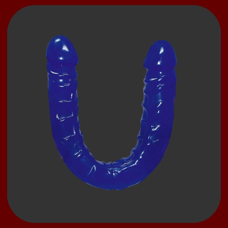 Dvojité modré dildo z ohebného želé, 43 cm dlouhé, se žilkováním a realistickým tvarem – EROSIANA