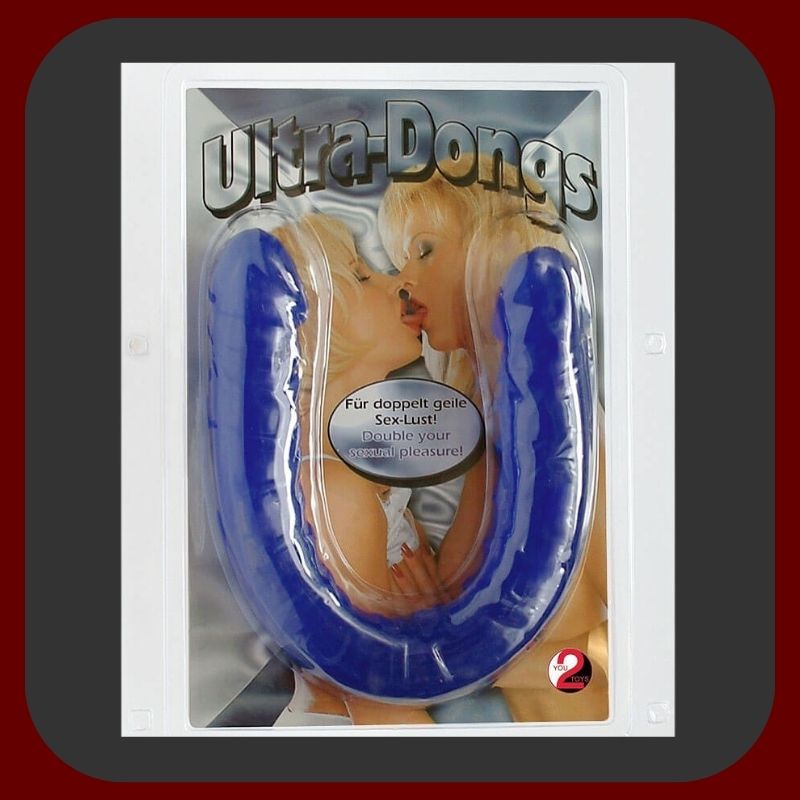 Dvojité modré dildo z ohebného želé, 43 cm dlouhé, se žilkováním a realistickým tvarem – EROSIANA