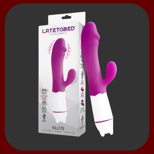 Fialový králičí vibrátor Ellys Delight z měkkého silikonu, délka 20 cm, s 36 vibračními režimy, pro stimulaci bodu G a klitorisu.